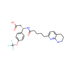 O=C(O)C[C@H](NC(=O)CCCCc1ccc2c(n1)NCCC2)c1ccc(OC(F)(F)F)cc1 ZINC000299818572