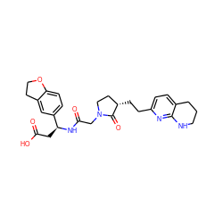 O=C(O)C[C@H](NC(=O)CN1CC[C@H](CCc2ccc3c(n2)NCCC3)C1=O)c1ccc2c(c1)CCO2 ZINC000013436086