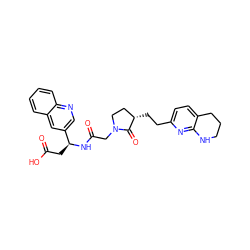 O=C(O)C[C@H](NC(=O)CN1CC[C@H](CCc2ccc3c(n2)NCCC3)C1=O)c1cnc2ccccc2c1 ZINC000013436078