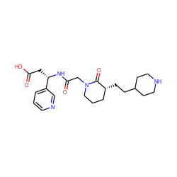 O=C(O)C[C@H](NC(=O)CN1CCC[C@@H](CCC2CCNCC2)C1=O)c1cccnc1 ZINC000003922399