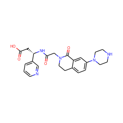 O=C(O)C[C@H](NC(=O)CN1CCc2ccc(N3CCNCC3)cc2C1=O)c1cccnc1 ZINC000000838653