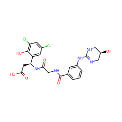 O=C(O)C[C@H](NC(=O)CNC(=O)c1cccc(NC2=NC[C@H](O)CN2)c1)c1cc(Cl)cc(Cl)c1O ZINC000089780955