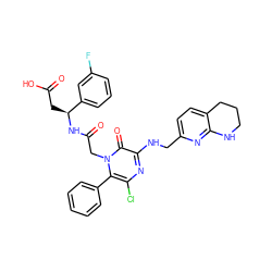 O=C(O)C[C@H](NC(=O)Cn1c(-c2ccccc2)c(Cl)nc(NCc2ccc3c(n2)NCCC3)c1=O)c1cccc(F)c1 ZINC000029480481