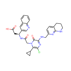 O=C(O)C[C@H](NC(=O)Cn1c(C2CC2)c(Cl)nc(NCc2ccc3c(n2)NCCC3)c1=O)c1cnc2ccccc2c1 ZINC000029488232