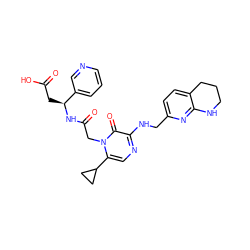 O=C(O)C[C@H](NC(=O)Cn1c(C2CC2)cnc(NCc2ccc3c(n2)NCCC3)c1=O)c1cccnc1 ZINC000013489948