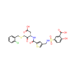 O=C(O)C[C@H](NC(=O)c1cc(CNS(=O)(=O)c2ccc(O)c(C(=O)O)c2)cs1)C(=O)CSCc1ccccc1Cl ZINC000027557336