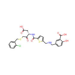 O=C(O)C[C@H](NC(=O)c1ccc(CNCc2ccc(O)c(C(=O)O)c2)s1)C(=O)CSCc1ccccc1Cl ZINC000014942813