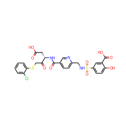 O=C(O)C[C@H](NC(=O)c1ccc(CNS(=O)(=O)c2ccc(O)c(C(=O)O)c2)nc1)C(=O)CSc1ccccc1Cl ZINC000027555086