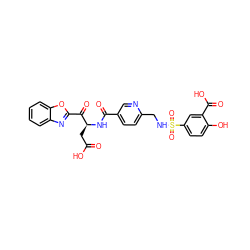 O=C(O)C[C@H](NC(=O)c1ccc(CNS(=O)(=O)c2ccc(O)c(C(=O)O)c2)nc1)C(=O)c1nc2ccccc2o1 ZINC000027555082