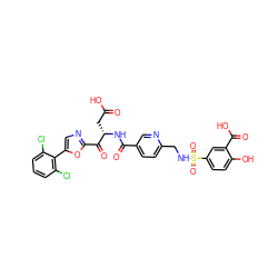 O=C(O)C[C@H](NC(=O)c1ccc(CNS(=O)(=O)c2ccc(O)c(C(=O)O)c2)nc1)C(=O)c1ncc(-c2c(Cl)cccc2Cl)o1 ZINC000027553986