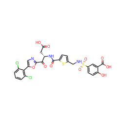 O=C(O)C[C@H](NC(=O)c1ccc(CNS(=O)(=O)c2ccc(O)c(C(=O)O)c2)s1)C(=O)c1ncc(-c2c(Cl)cccc2Cl)o1 ZINC000027554882