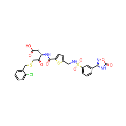 O=C(O)C[C@H](NC(=O)c1ccc(CNS(=O)(=O)c2cccc(-c3noc(=O)[nH]3)c2)s1)C(=O)CSCc1ccccc1Cl ZINC000027558699