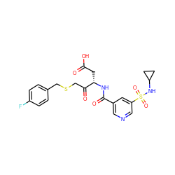 O=C(O)C[C@H](NC(=O)c1cncc(S(=O)(=O)NC2CC2)c1)C(=O)CSCc1ccc(F)cc1 ZINC000013533748