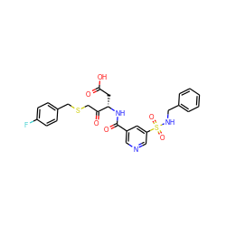 O=C(O)C[C@H](NC(=O)c1cncc(S(=O)(=O)NCc2ccccc2)c1)C(=O)CSCc1ccc(F)cc1 ZINC000014947304
