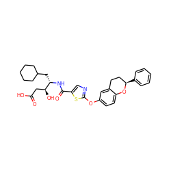 O=C(O)C[C@H](O)[C@H](CC1CCCCC1)NC(=O)c1cnc(Oc2ccc3c(c2)CC[C@@H](c2ccccc2)O3)s1 ZINC000145505926