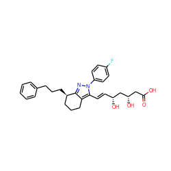 O=C(O)C[C@H](O)C[C@H](O)/C=C/c1c2c(nn1-c1ccc(F)cc1)[C@H](CCCc1ccccc1)CCC2 ZINC000013834018