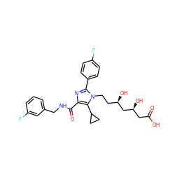 O=C(O)C[C@H](O)C[C@H](O)CCn1c(-c2ccc(F)cc2)nc(C(=O)NCc2cccc(F)c2)c1C1CC1 ZINC000071295530