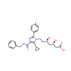 O=C(O)C[C@H](O)C[C@H](O)CCn1c(-c2ccc(F)cc2)nc(C(=O)NCc2ccccc2)c1C1CC1 ZINC000011686188