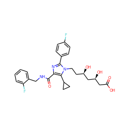 O=C(O)C[C@H](O)C[C@H](O)CCn1c(-c2ccc(F)cc2)nc(C(=O)NCc2ccccc2F)c1C1CC1 ZINC000071281486