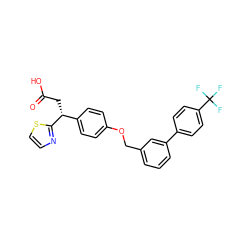 O=C(O)C[C@H](c1ccc(OCc2cccc(-c3ccc(C(F)(F)F)cc3)c2)cc1)c1nccs1 ZINC000202759356