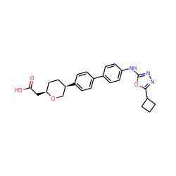 O=C(O)C[C@H]1CC[C@@H](c2ccc(-c3ccc(Nc4nnc(C5CCC5)o4)cc3)cc2)CO1 ZINC000205797142