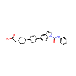 O=C(O)C[C@H]1CC[C@@H](c2ccc(-c3ccc4c(ccn4C(=O)Nc4ccccc4)c3)cc2)CC1 ZINC000142024874