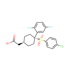 O=C(O)C[C@H]1CC[C@](c2cc(F)ccc2F)(S(=O)(=O)c2ccc(Cl)cc2)CC1 ZINC000148480105