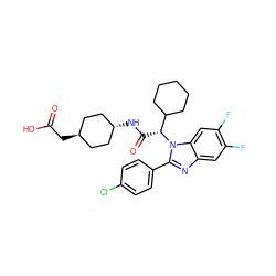 O=C(O)C[C@H]1CC[C@H](NC(=O)[C@H](C2CCCCC2)n2c(-c3ccc(Cl)cc3)nc3cc(F)c(F)cc32)CC1 ZINC000254051027