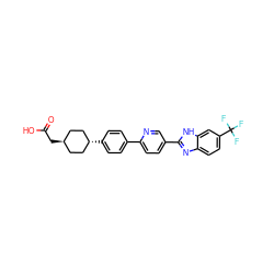 O=C(O)C[C@H]1CC[C@H](c2ccc(-c3ccc(-c4nc5ccc(C(F)(F)F)cc5[nH]4)cn3)cc2)CC1 ZINC000261114263