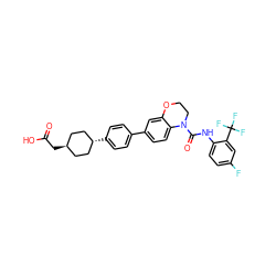 O=C(O)C[C@H]1CC[C@H](c2ccc(-c3ccc4c(c3)OCCN4C(=O)Nc3ccc(F)cc3C(F)(F)F)cc2)CC1 ZINC000261115798