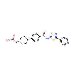 O=C(O)C[C@H]1CC[C@H](c2ccc(C(=O)Nc3nnc(-c4ccncc4)s3)cc2)CC1 ZINC000261073933