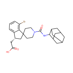 O=C(O)C[C@H]1CC2(CCN(C(=O)NC3C4CC5CC(C4)CC3C5)CC2)c2c(Br)cccc21 ZINC000045373608