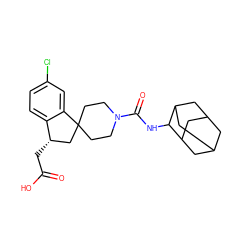 O=C(O)C[C@H]1CC2(CCN(C(=O)NC3C4CC5CC(C4)CC3C5)CC2)c2cc(Cl)ccc21 ZINC000045370231