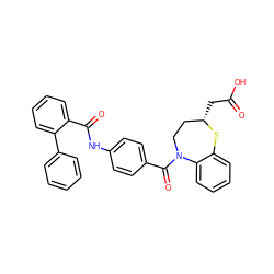 O=C(O)C[C@H]1CCN(C(=O)c2ccc(NC(=O)c3ccccc3-c3ccccc3)cc2)c2ccccc2S1 ZINC000001907335