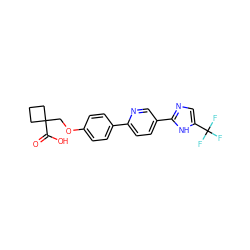 O=C(O)C1(COc2ccc(-c3ccc(-c4ncc(C(F)(F)F)[nH]4)cn3)cc2)CCC1 ZINC000218542669