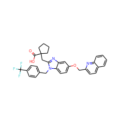 O=C(O)C1(Cc2nc3cc(OCc4ccc5ccccc5n4)ccc3n2Cc2ccc(C(F)(F)F)cc2)CCCC1 ZINC000219492264