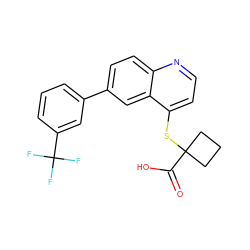 O=C(O)C1(Sc2ccnc3ccc(-c4cccc(C(F)(F)F)c4)cc23)CCC1 ZINC000220402891