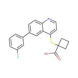 O=C(O)C1(Sc2ccnc3ccc(-c4cccc(F)c4)cc23)CCC1 ZINC000220402701