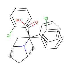 O=C(O)C1(c2ccccc2)C[C@@H]2CC[C@H](C1)N2C(c1ccccc1Cl)c1ccccc1Cl ZINC000040875726