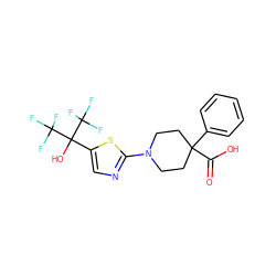 O=C(O)C1(c2ccccc2)CCN(c2ncc(C(O)(C(F)(F)F)C(F)(F)F)s2)CC1 ZINC000064541005