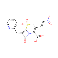 O=C(O)C1=C(/C=C/[N+](=O)[O-])CS(=O)(=O)[C@H]2/C(=C\c3ccccn3)C(=O)N12 ZINC000027986006