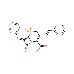 O=C(O)C1=C(/C=C/c2ccccn2)CS(=O)(=O)[C@@H]2/C(=C\c3ccccn3)C(=O)N12 ZINC000027982777