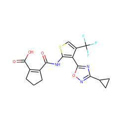 O=C(O)C1=C(C(=O)Nc2scc(C(F)(F)F)c2-c2nc(C3CC3)no2)CCC1 ZINC000147025292