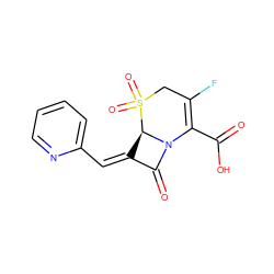 O=C(O)C1=C(F)CS(=O)(=O)[C@@H]2/C(=C\c3ccccn3)C(=O)N12 ZINC000013443013