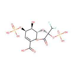 O=C(O)C1=C[C@@H](OP(=O)(O)O)[C@@H](O)[C@H](O[C@](OP(=O)(O)O)(C(=O)O)C(F)F)C1 ZINC000026726359