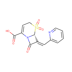 O=C(O)C1=CCS(=O)(=O)[C@@H]2/C(=C\c3ccccn3)C(=O)N12 ZINC000013443016