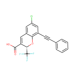 O=C(O)C1=Cc2cc(Cl)cc(C#Cc3ccccc3)c2O[C@@H]1C(F)(F)F ZINC000064559054