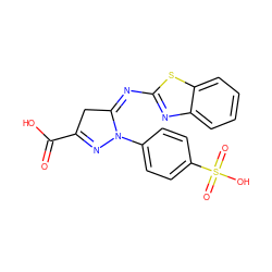 O=C(O)C1=NN(c2ccc(S(=O)(=O)O)cc2)/C(=N\c2nc3ccccc3s2)C1 ZINC000012360440