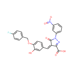 O=C(O)C1=NN(c2cccc([N+](=O)[O-])c2)C(=O)/C1=C\c1ccc(OCc2ccc(F)cc2)c(O)c1 ZINC000064528462