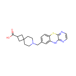 O=C(O)C1CC2(CCN(Cc3ccc4c(c3)Nc3nccnc3S4)CC2)C1 ZINC000137308594